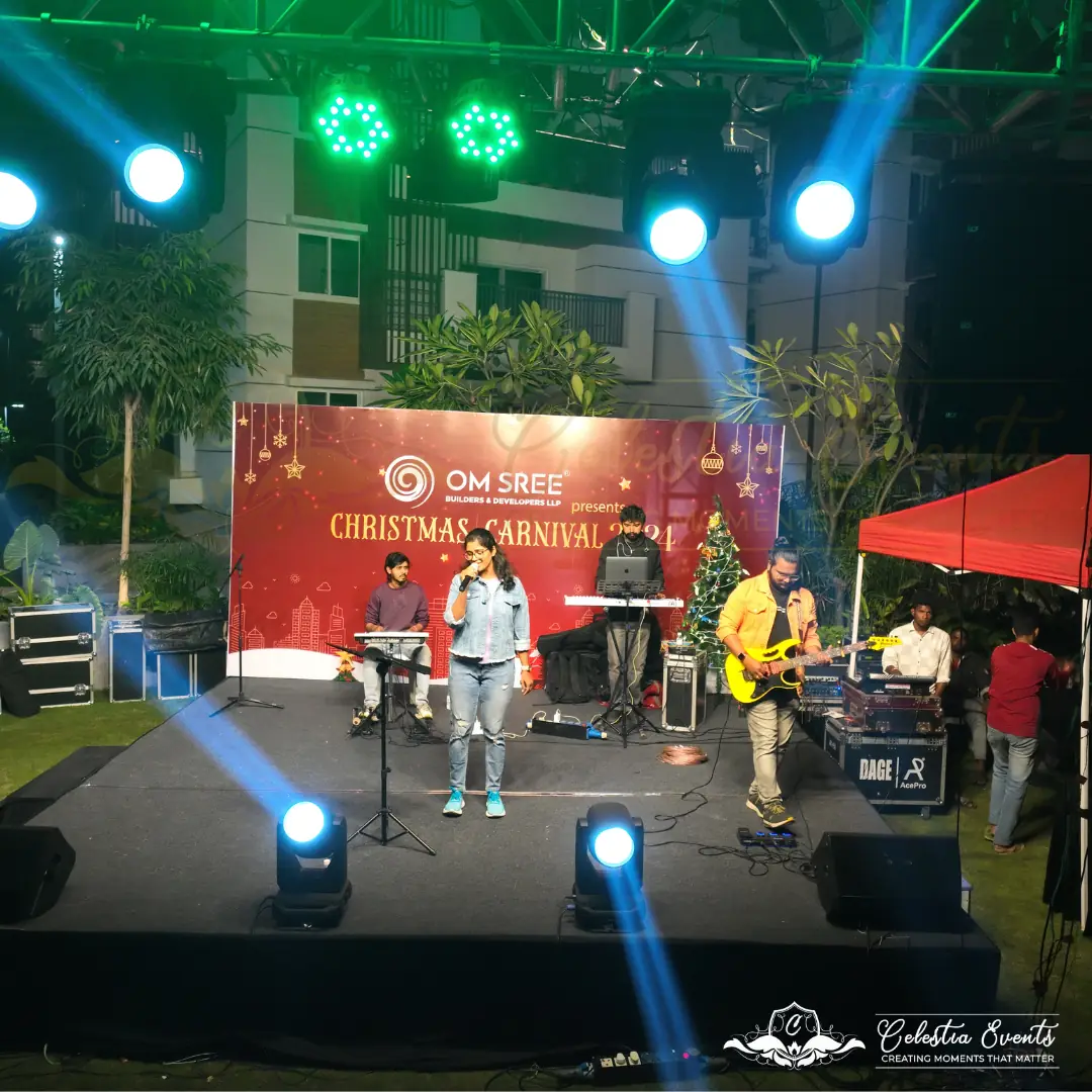 Live band on the Om Sree Christmas Carnival stage